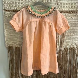 Photo shoot dress! Peach Linen Dress with crochet collar